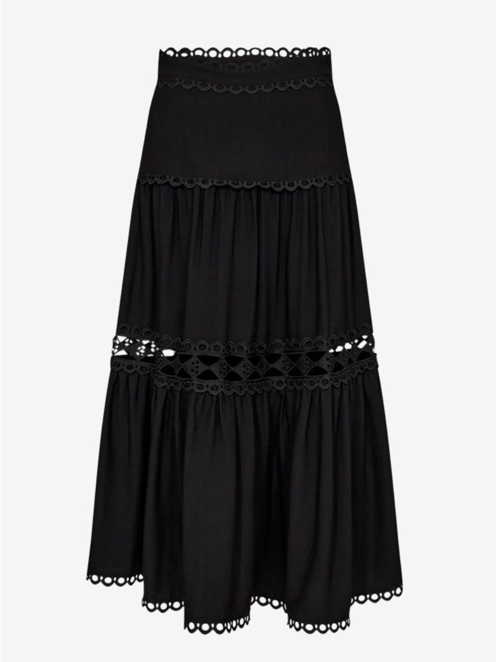 Copenhagen Muse Black Lace Trim Tiered Maxi Skirt
